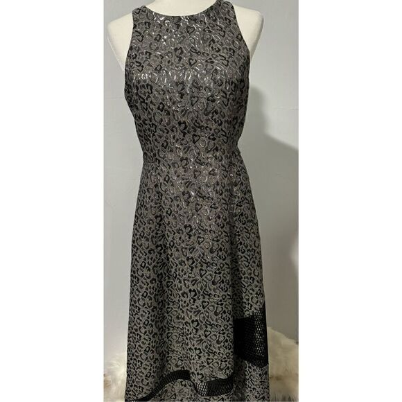 SB Sachine + Babi metallic print mesh -inset Hi-lo evening Gown 6 - Picture 9 of 11